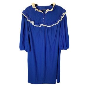 Vintage Polka Dot Nightgown Women Large Ruffle Collar Cottage Prairie Coquette